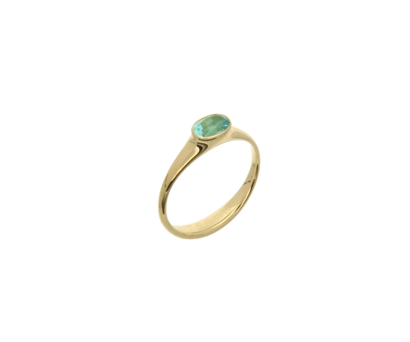 Ring aus 750er Gelbgold mit zart gefasstem Paraiba-Turmalin