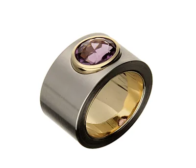 Ring-Amethyst-Gelbgold-Edelstahl
